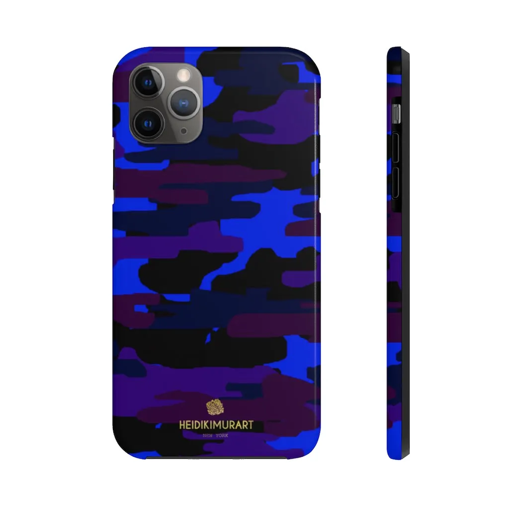 Purple Blue Camo Print Phone Case, Army Military Case Mate Tough Phone Cases-Made in USA