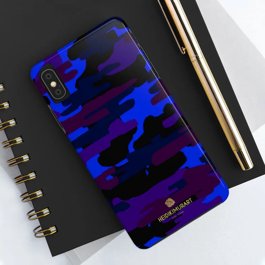 Purple Blue Camo Print Phone Case, Army Military Case Mate Tough Phone Cases-Made in USA