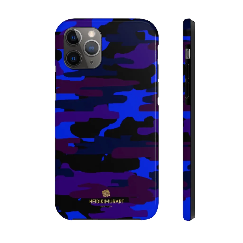 Purple Blue Camo Print Phone Case, Army Military Case Mate Tough Phone Cases-Made in USA