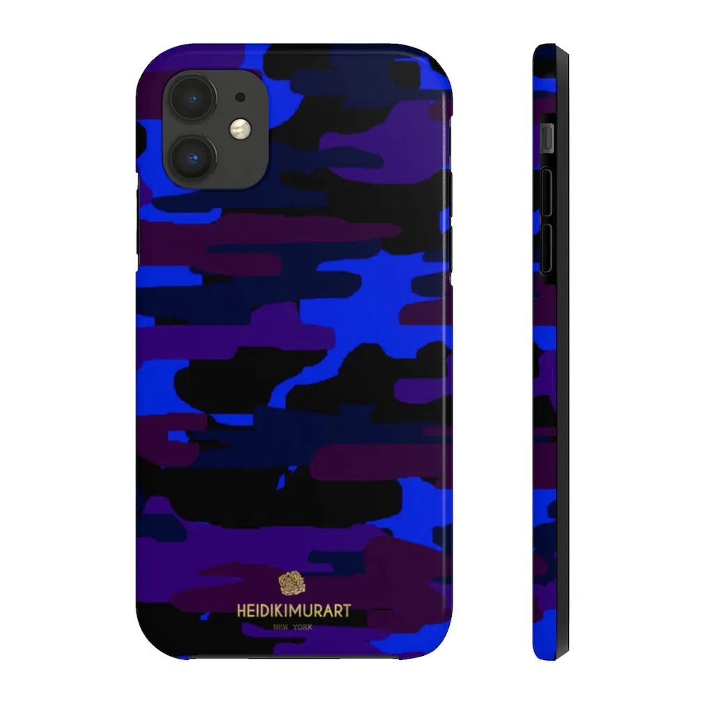 Purple Blue Camo Print Phone Case, Army Military Case Mate Tough Phone Cases-Made in USA