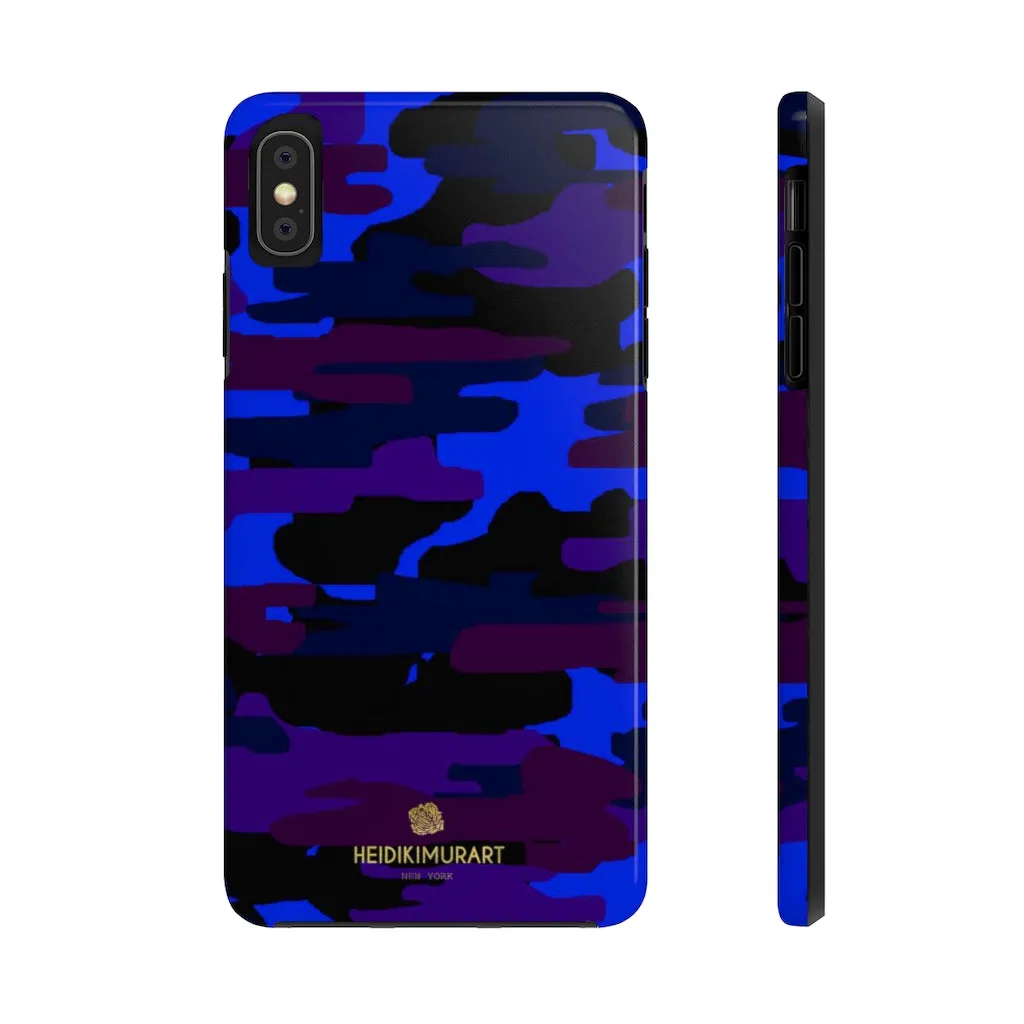 Purple Blue Camo Print Phone Case, Army Military Case Mate Tough Phone Cases-Made in USA