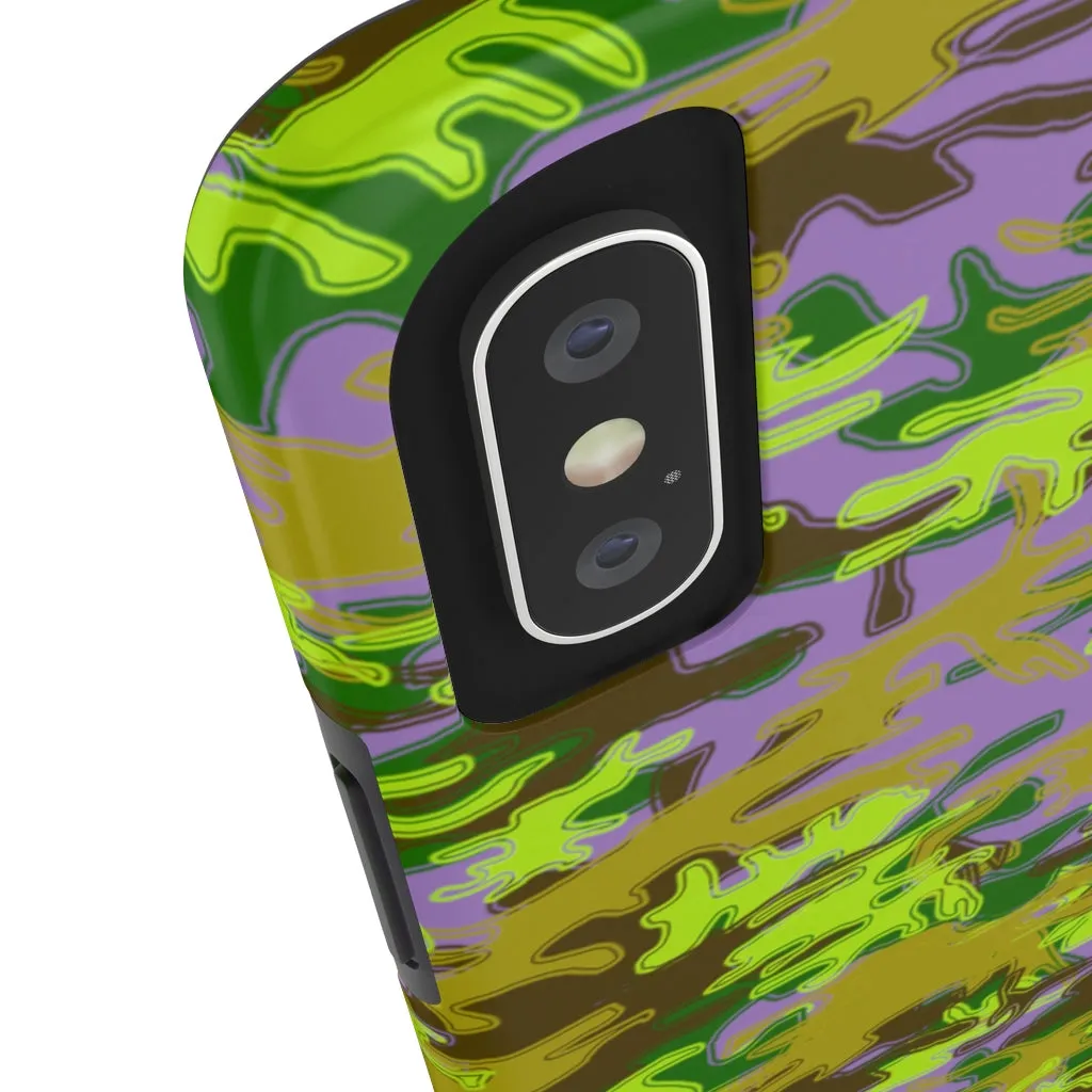 Purple Green Camo iPhone Case, Army Print Case Mate Tough Samsung Galaxy Phone Cases