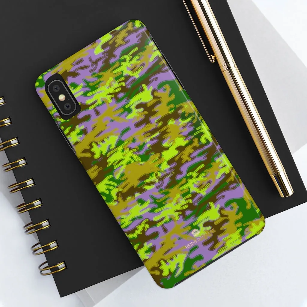 Purple Green Camo iPhone Case, Army Print Case Mate Tough Samsung Galaxy Phone Cases