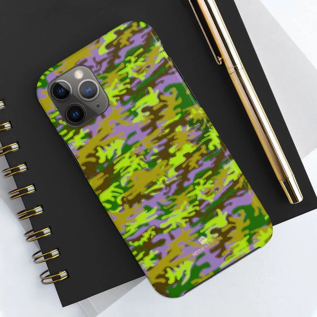 Purple Green Camo iPhone Case, Army Print Case Mate Tough Samsung Galaxy Phone Cases