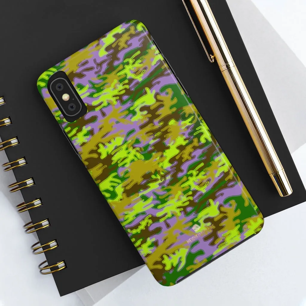 Purple Green Camo iPhone Case, Army Print Case Mate Tough Samsung Galaxy Phone Cases