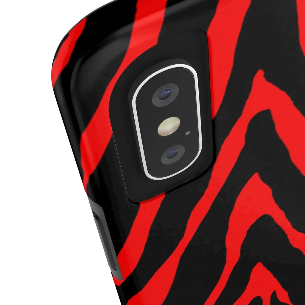 Red Zebra Stripe iPhone Case, Animal Print Case Mate Tough Samsung Galaxy Phone Cases