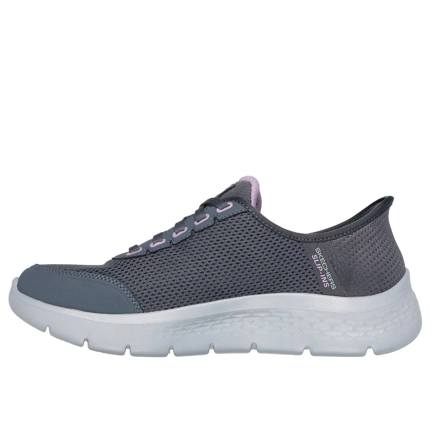 Skechers 124846 Go Walk Flex - Clear Hands Free Ladies Charcoal Lavender Textile Waterproof Vegan Slip On Trainers