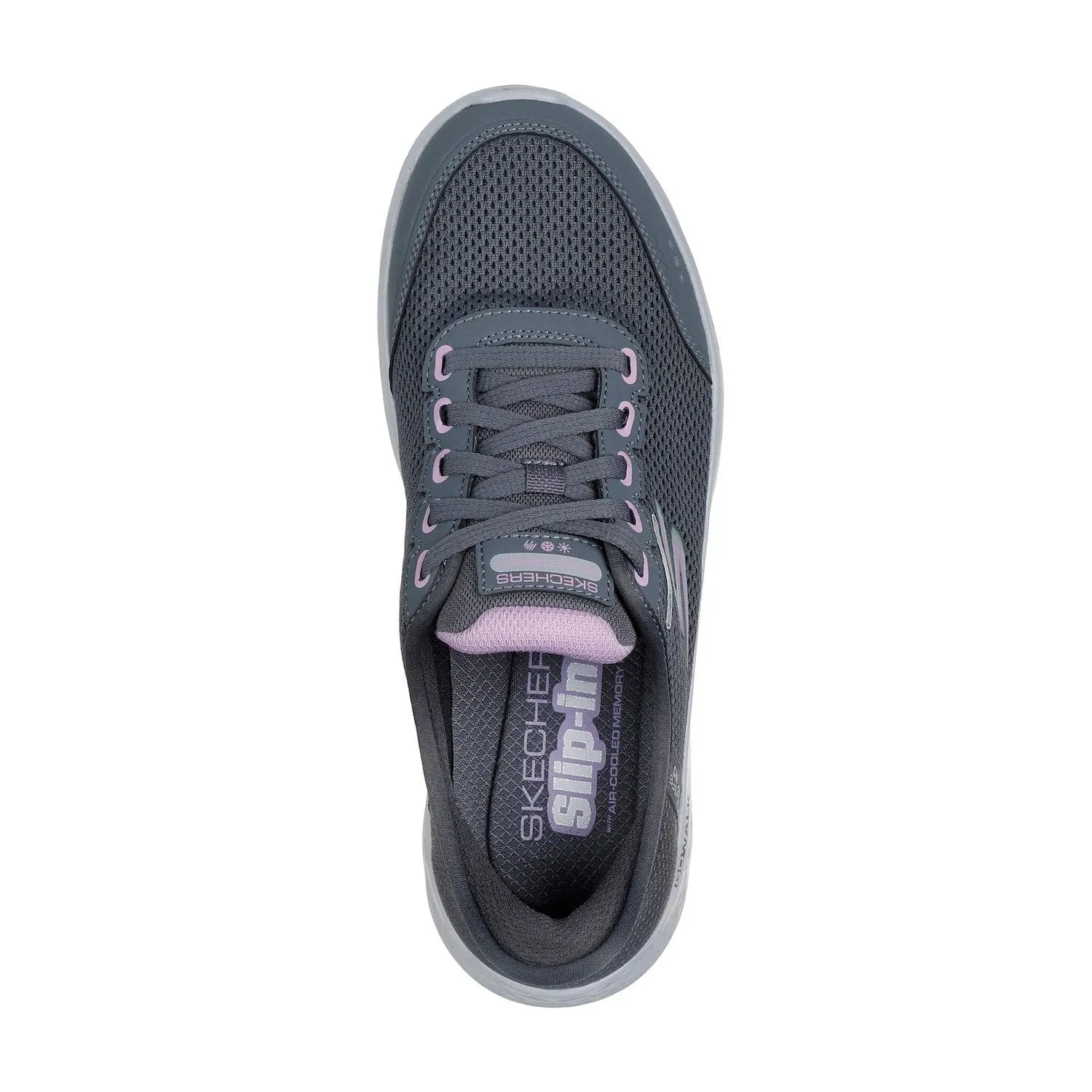 Skechers 124846 Go Walk Flex - Clear Hands Free Ladies Charcoal Lavender Textile Waterproof Vegan Slip On Trainers