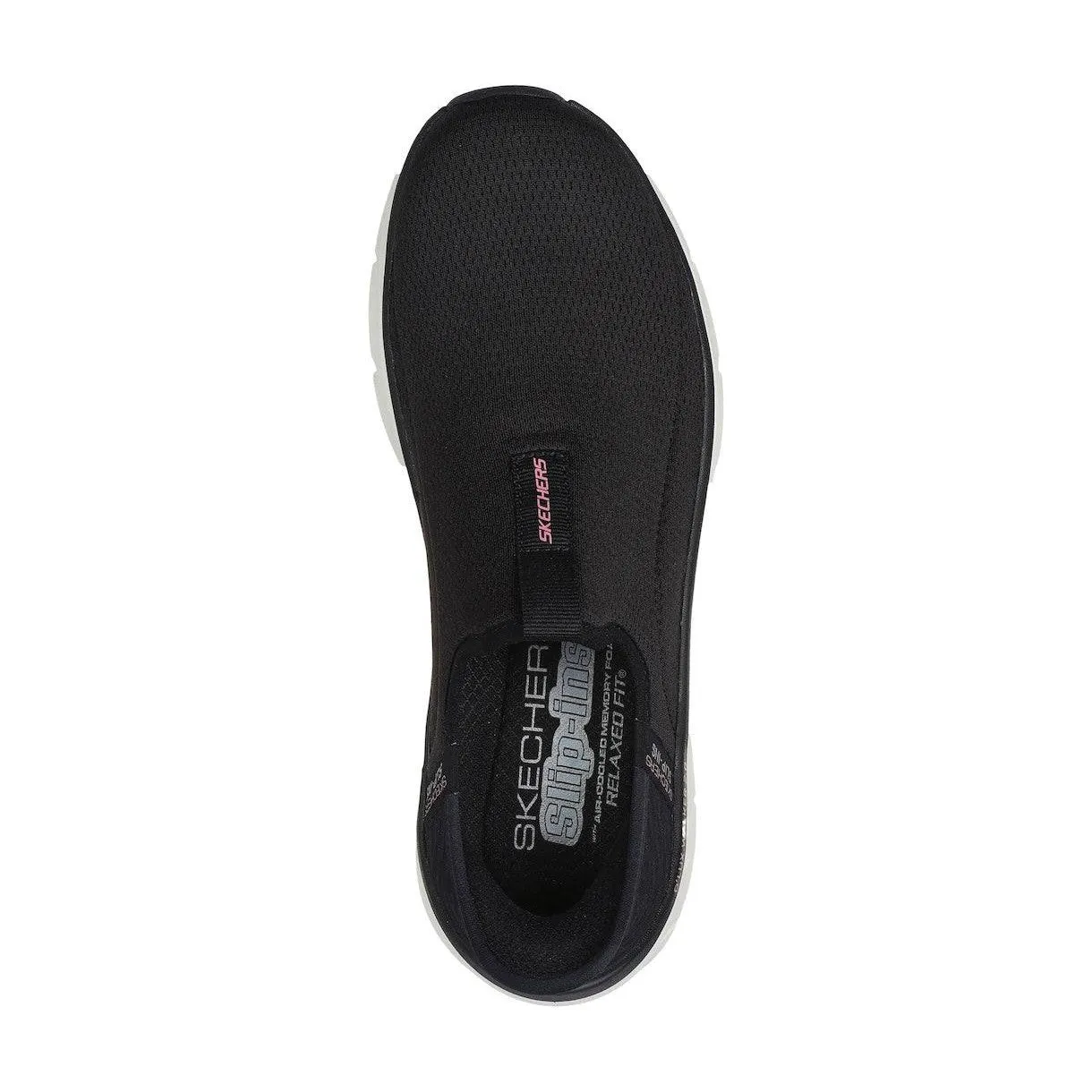 Skechers 150099 D'lux Walker 2.0-Happy Step Slip Ins Ladies Black Pink Textile Vegan Slip On Trainers