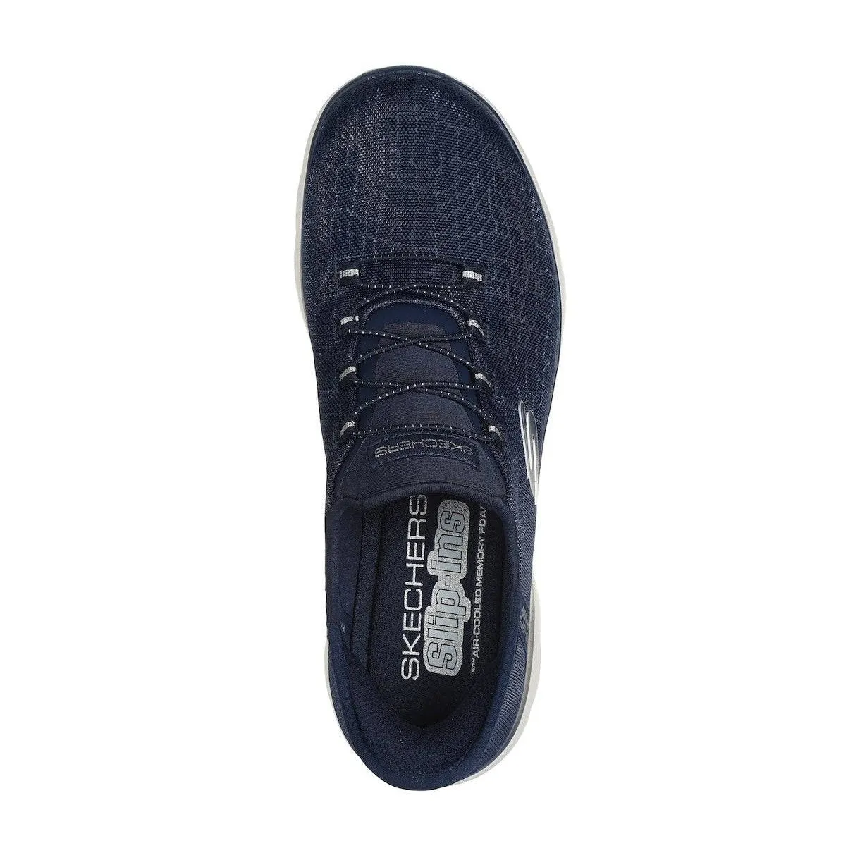 Skechers 150128 Summits-Classy Night Hands Free Ladies Navy Silver Textile Vegan Slip On Trainers