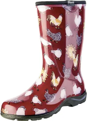 Sloggers 5016CBR08 Women's Rain & Garden Boot, Barn Red Chicken, Size 8