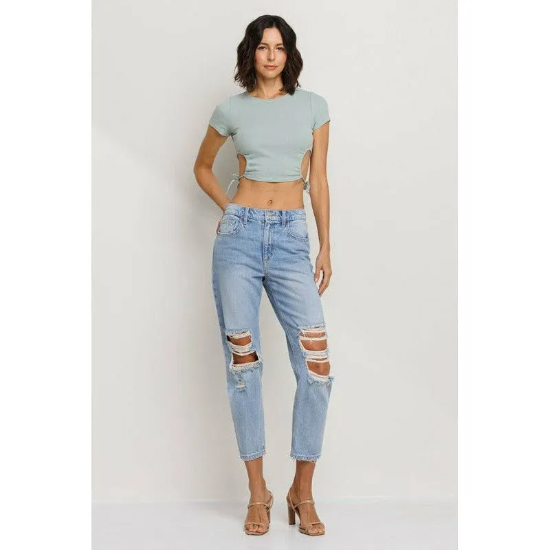 SneakPeek High Rise Cropped Slim Straight Denim Jeans