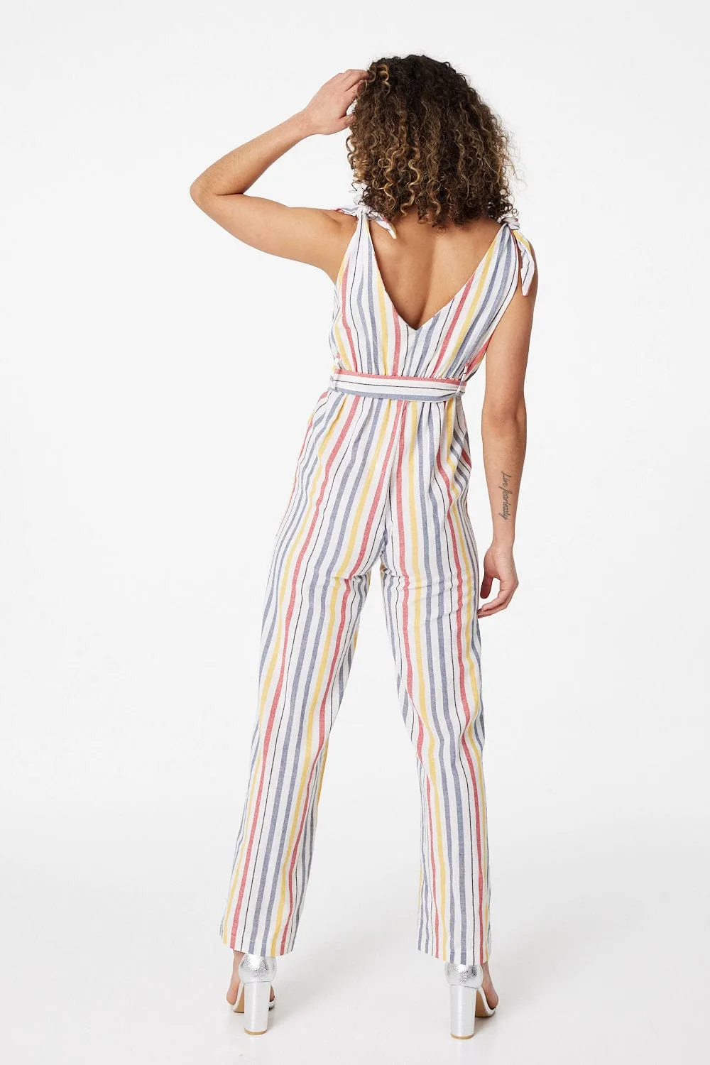 Striped Tie Waist Jumpsuit