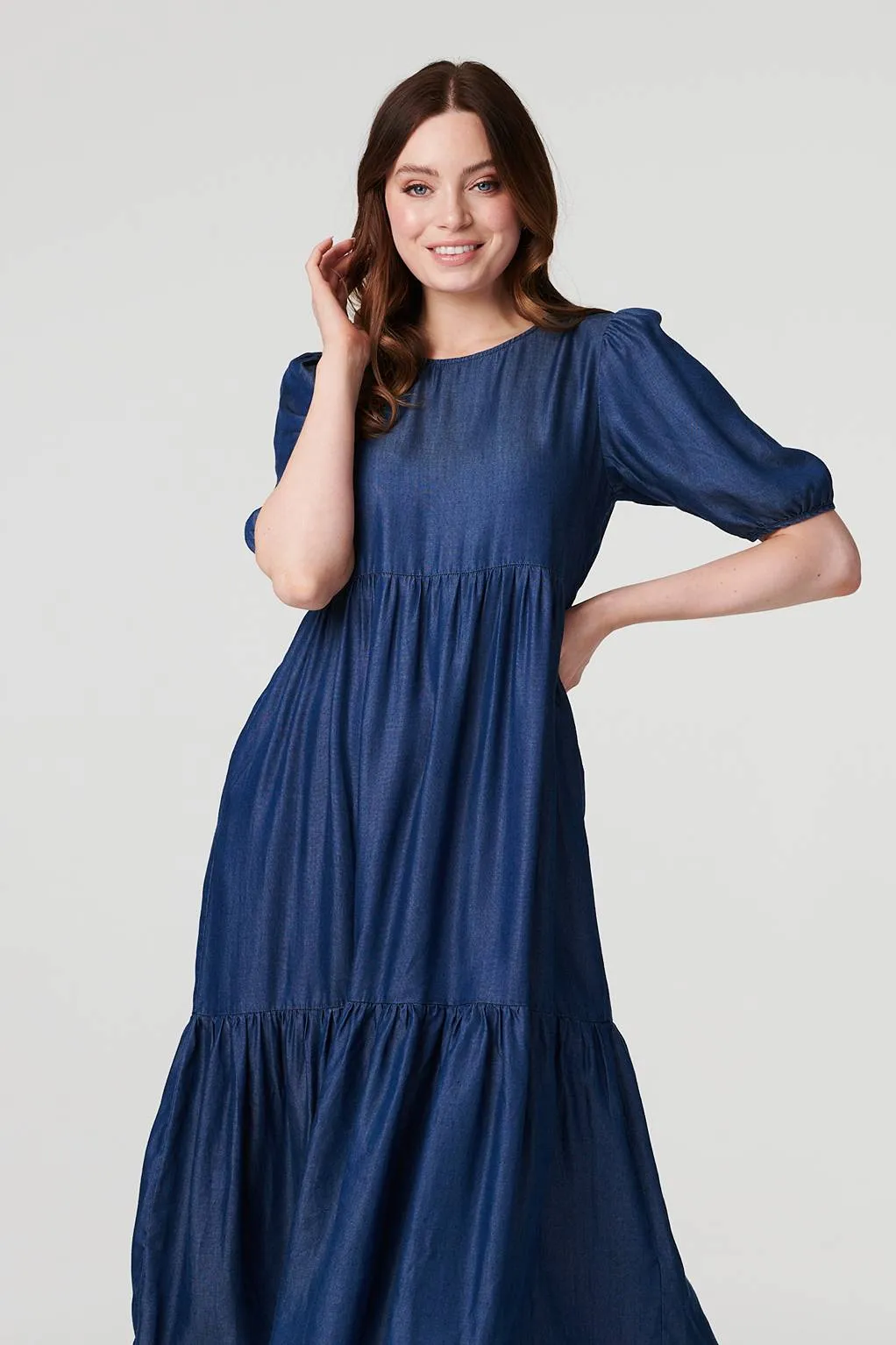 Tiered 1/2 Puff Sleeve Midi Dress