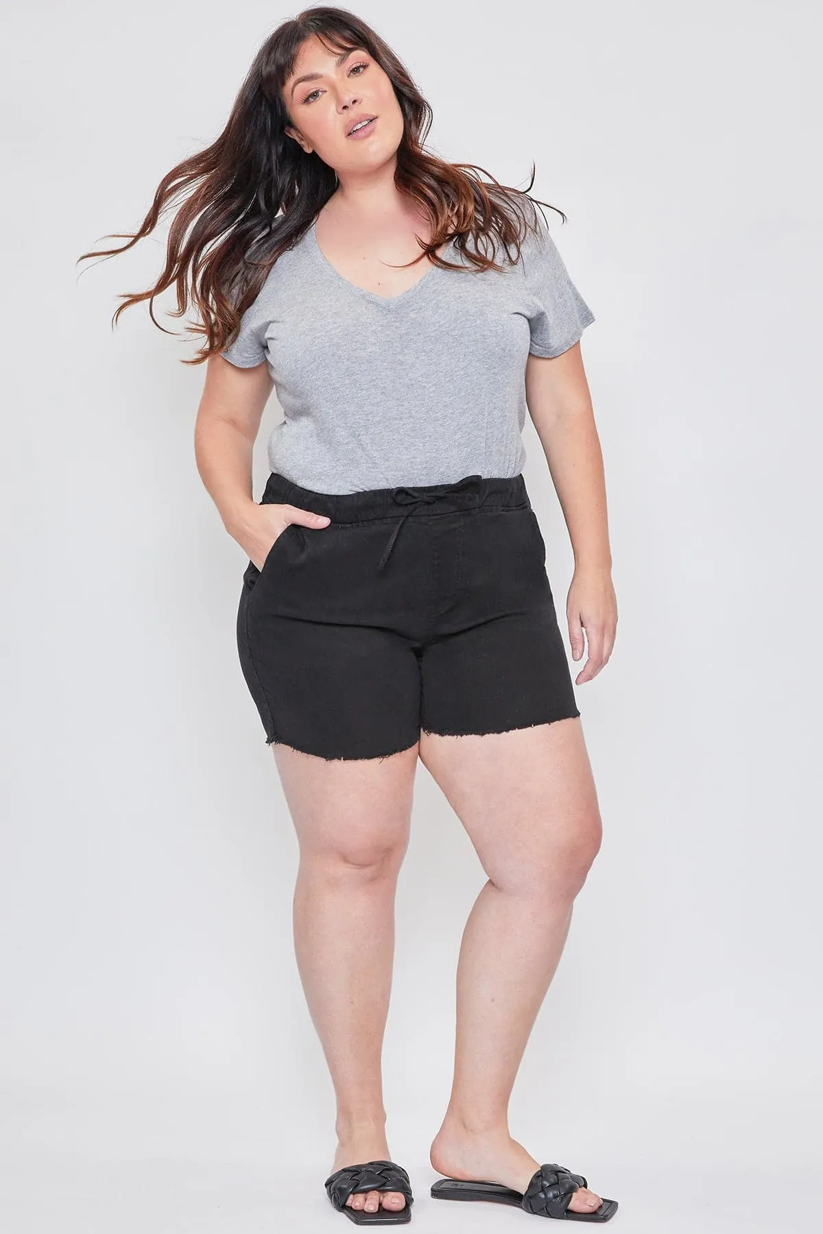 Women's Plus Size High Rise Elastic Waist Shorts